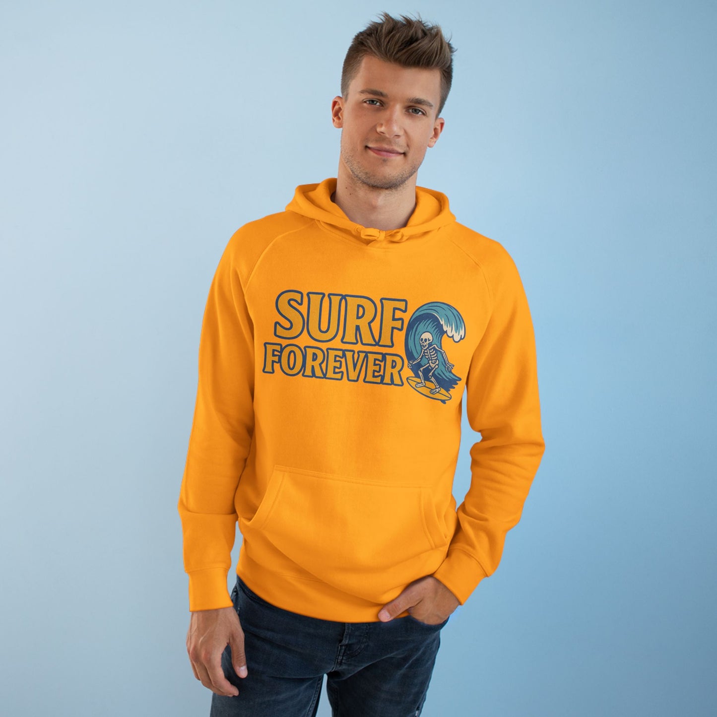 Surf Forever Hoodie — Retro Wave Skeleton Surf Graphic Pullover