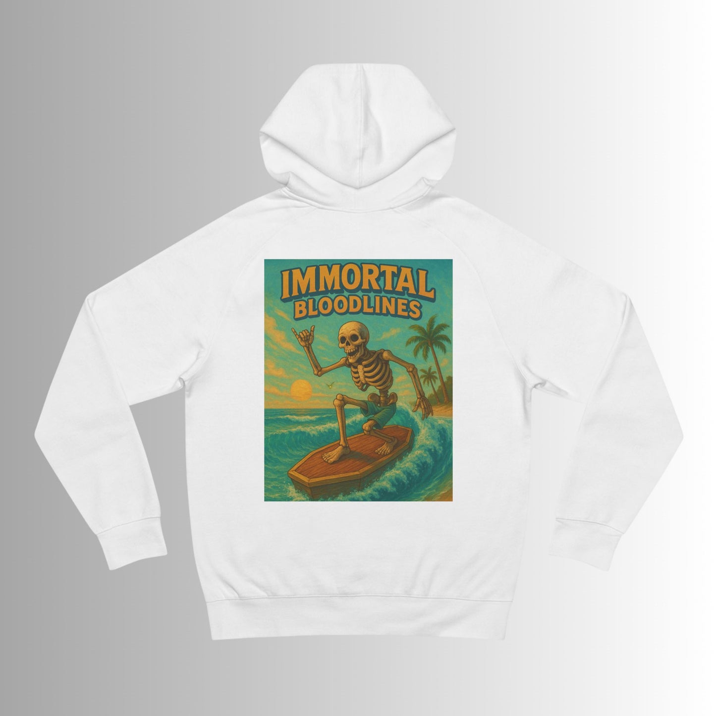 IB Surf Shack Hoodie — Retro Wave Skeleton Surf Graphic Pullover