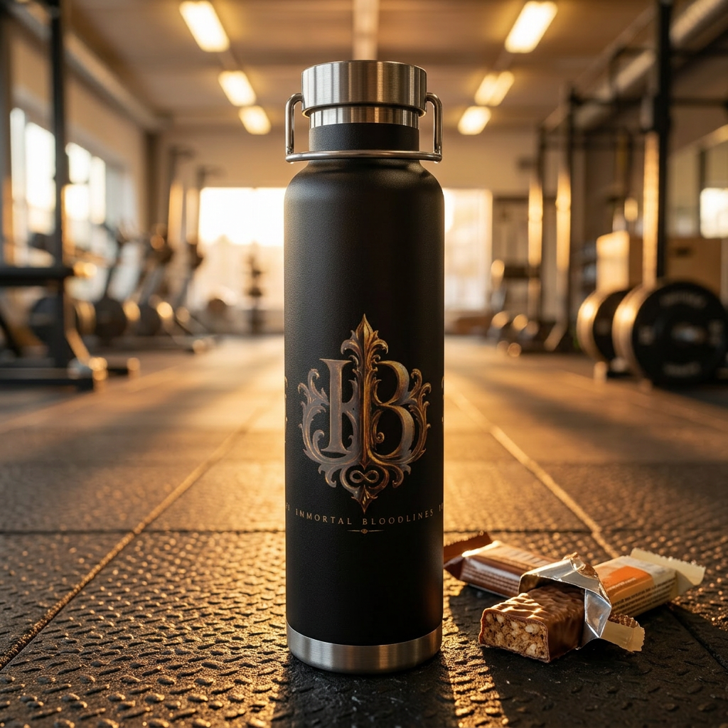 22oz Copper Vacuum Insulated Bottle — Black Matte with Ornate Gold IB Monogram