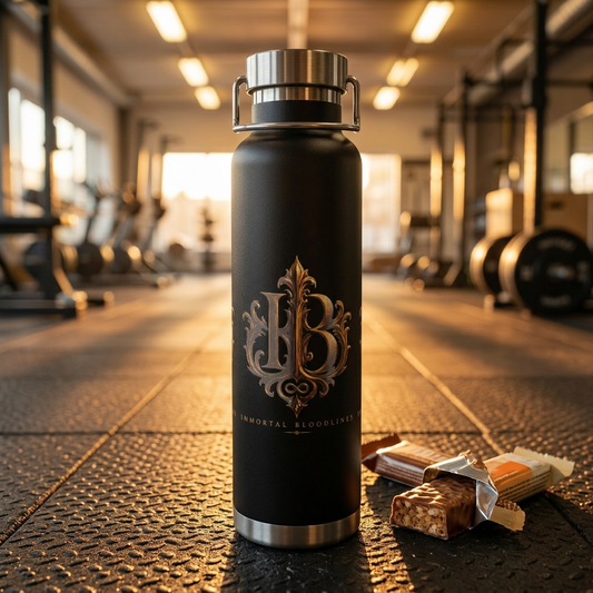 22oz Copper Vacuum Insulated Bottle — Black Matte with Ornate Gold IB Monogram