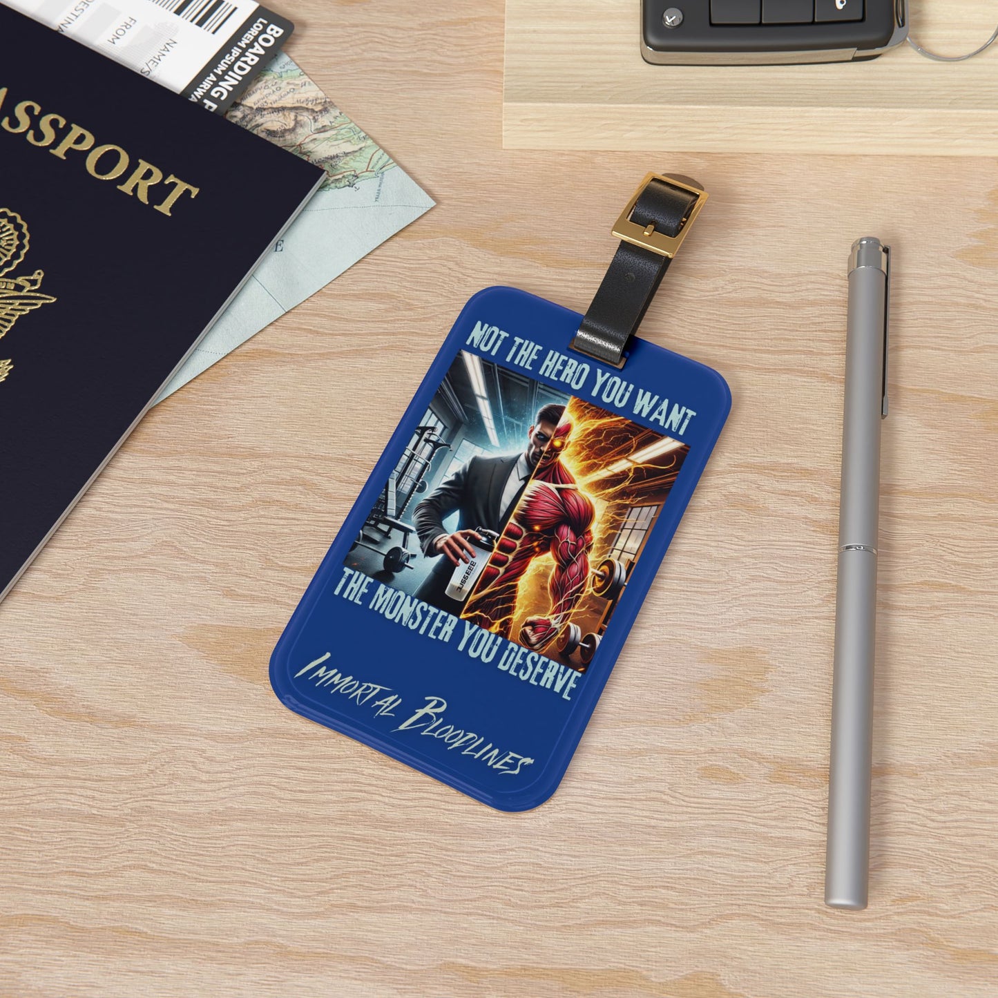 Luggage Tag — “Not the Hero You Want, The Monster You Deserve” Neon Monster Design