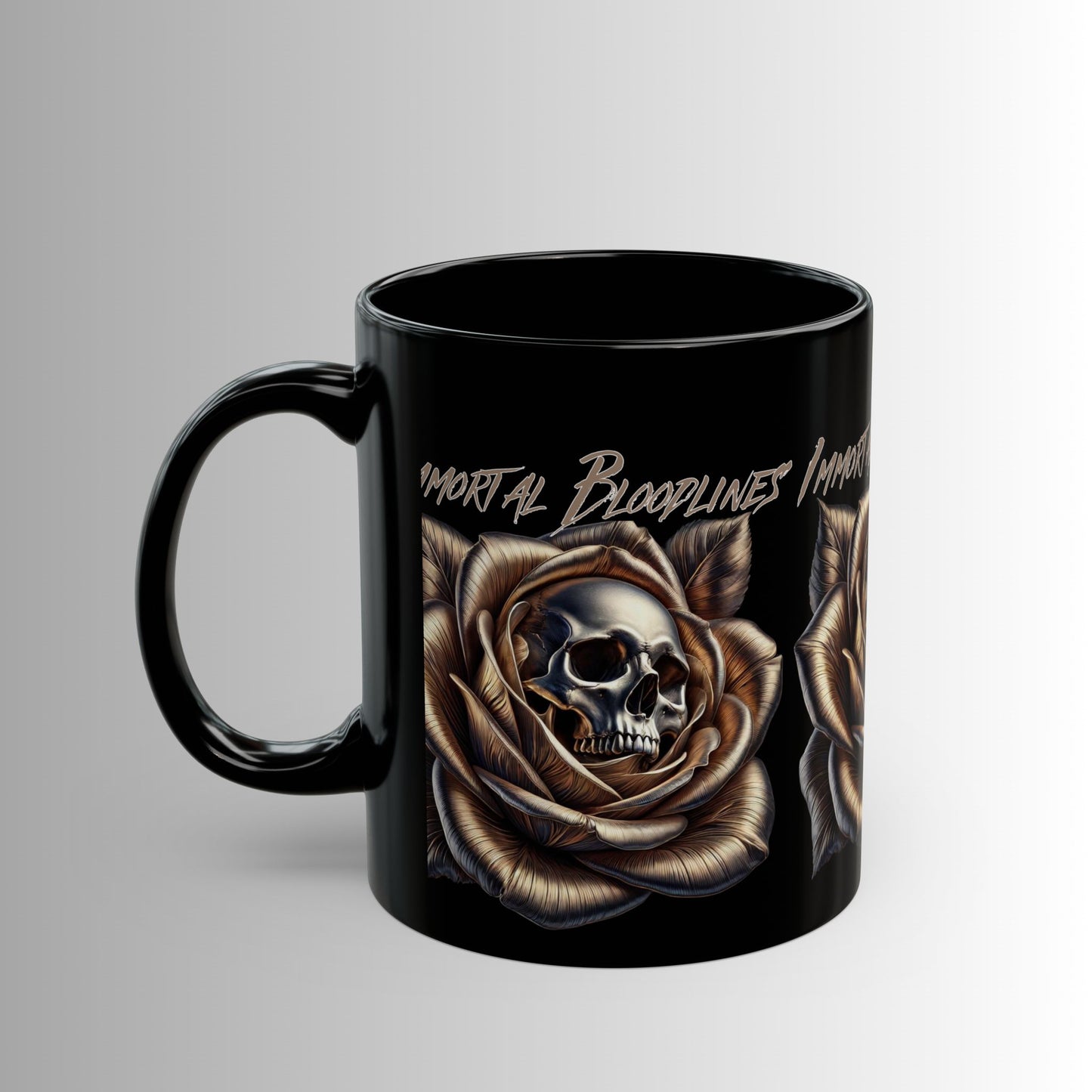 Immortal Bloodlines- Skull Rose Logo -  Black Mug — (11oz & 15oz)