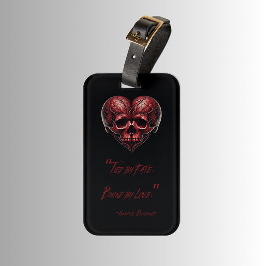 Luggage Tag - Red Skull Heart Design with Quote “Tied by Fate, Bound by Love”