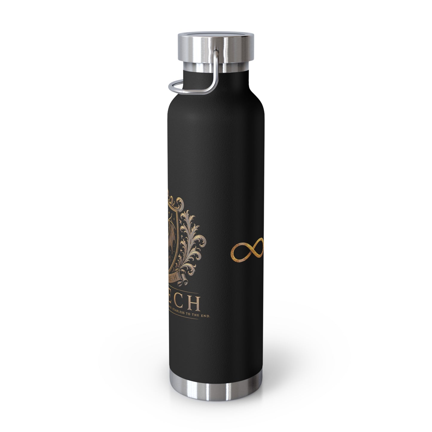 22oz Copper Vacuum Insulated Bottle — Black Matte with Ornate Gold Lamech Crest