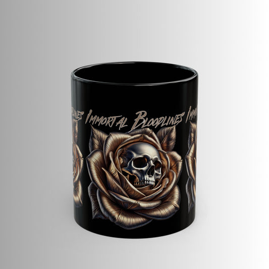 Immortal Bloodlines- Skull Rose Logo -  Black Mug — (11oz & 15oz)