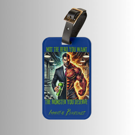 Luggage Tag — “Not the Hero You Want, The Monster You Deserve” Neon Monster Design