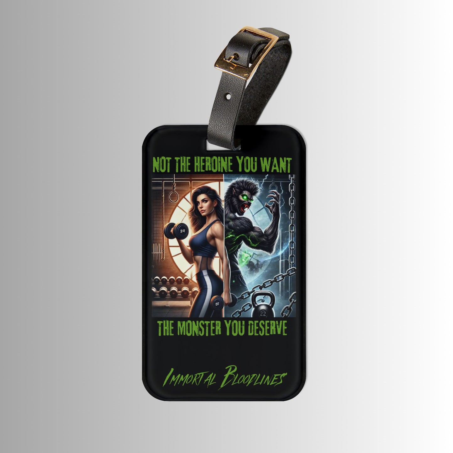 Luggage Tag — “Not the Hero You Want, The Monster You Deserve” Neon Monster Design