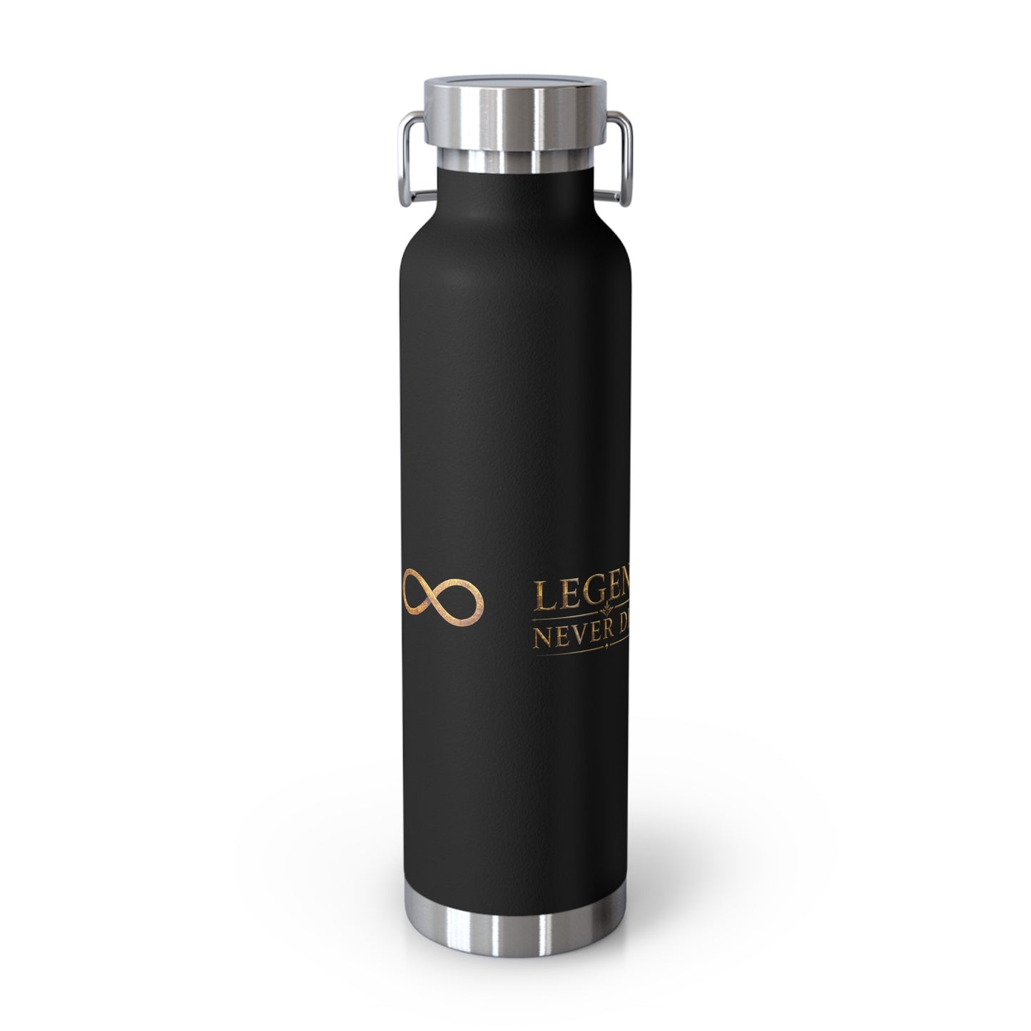 22oz Copper Vacuum Insulated Bottle — Black Matte with Ornate Gold Cain Crest