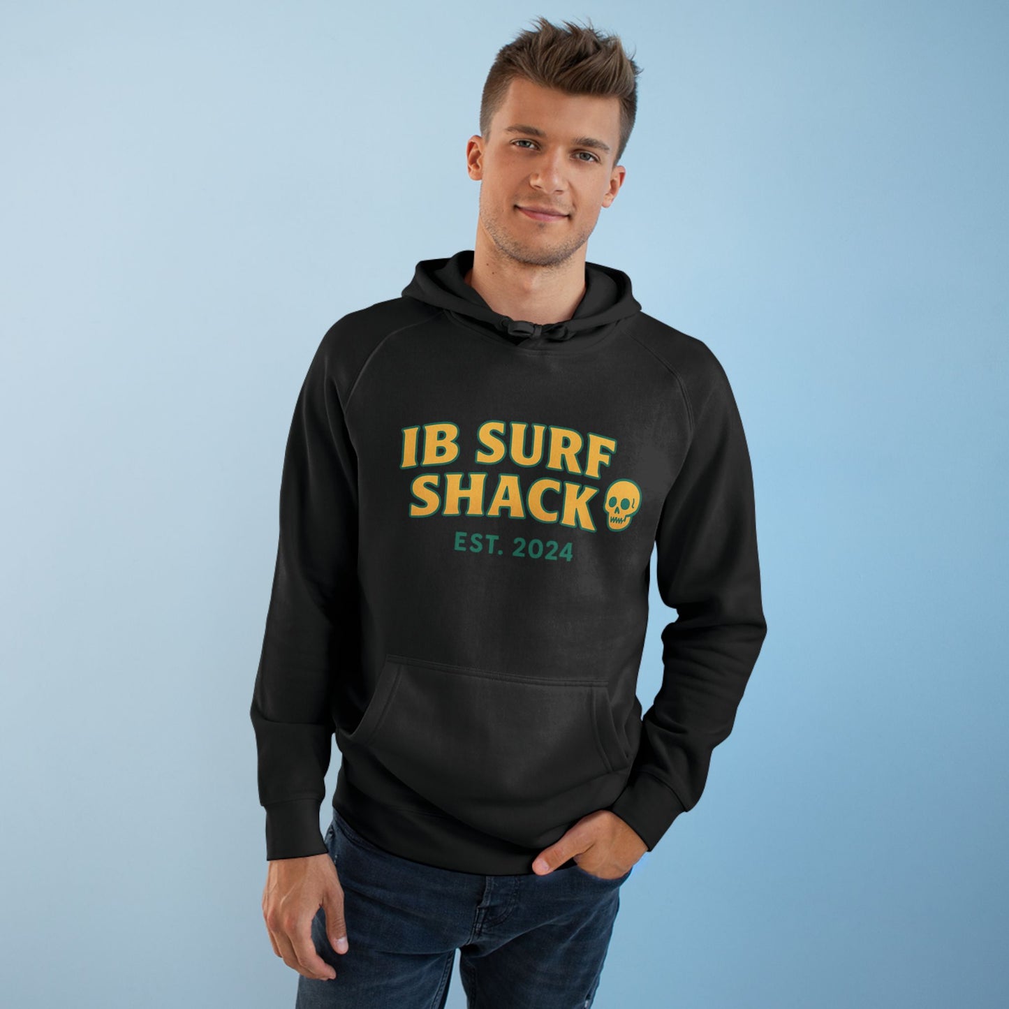 IB Surf Shack Hoodie — Retro Wave Skeleton Surf Graphic Pullover
