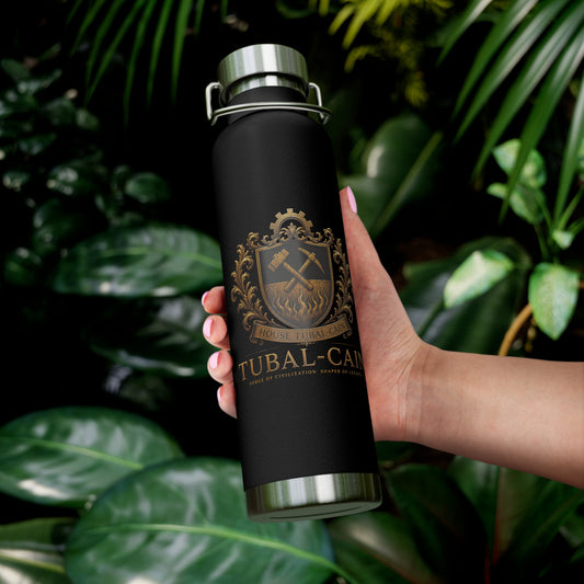 22oz Copper Vacuum Insulated Bottle — Black Matte with Ornate Gold Tubal-Cain Crest