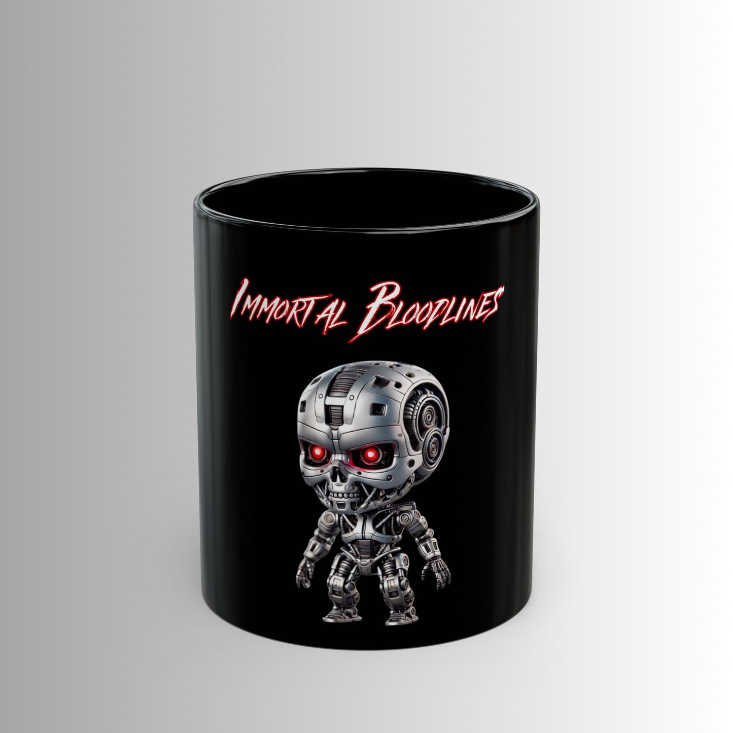 Immortal Bloodlines Black Mug — Robot Skull Design (11oz & 15oz)