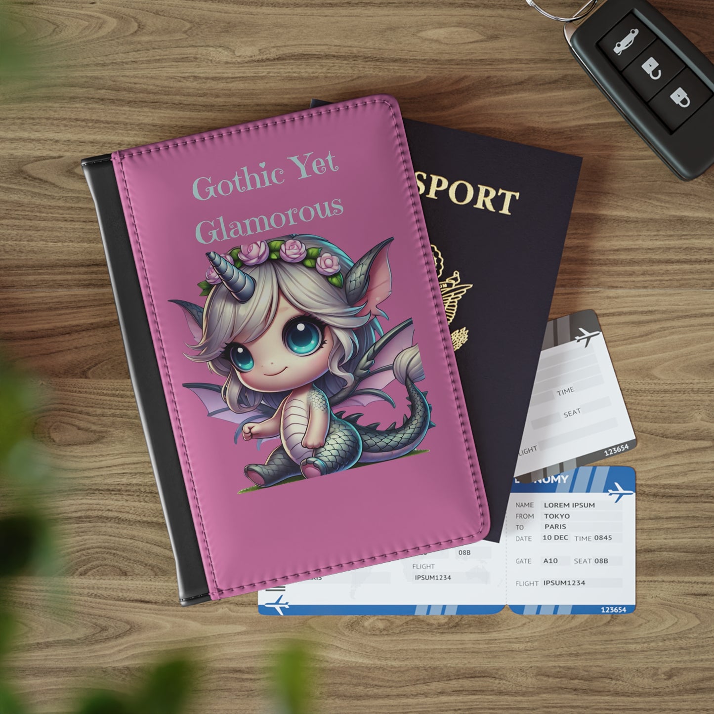 Gothic Yet Glamorous Cute Dragon Unicorn Passport Cover – Pink Travel Wallet