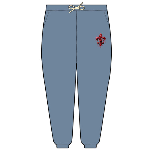 Cozy Garment-Dyed Fleece Sweatpants with Fleur de Lis Emblem