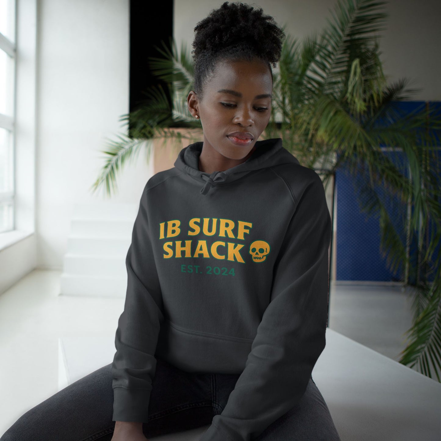 IB Surf Shack Hoodie — Retro Wave Skeleton Surf Graphic Pullover