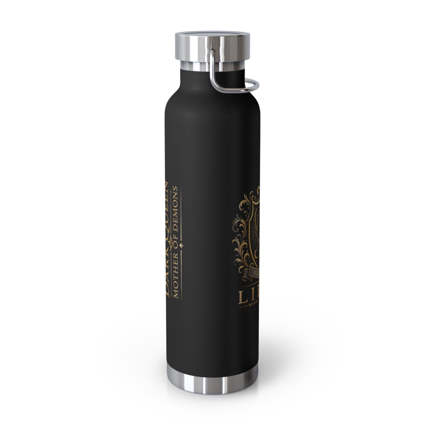 22oz Copper Vacuum Insulated Bottle — Black Matte with Ornate Gold Lilith Crest