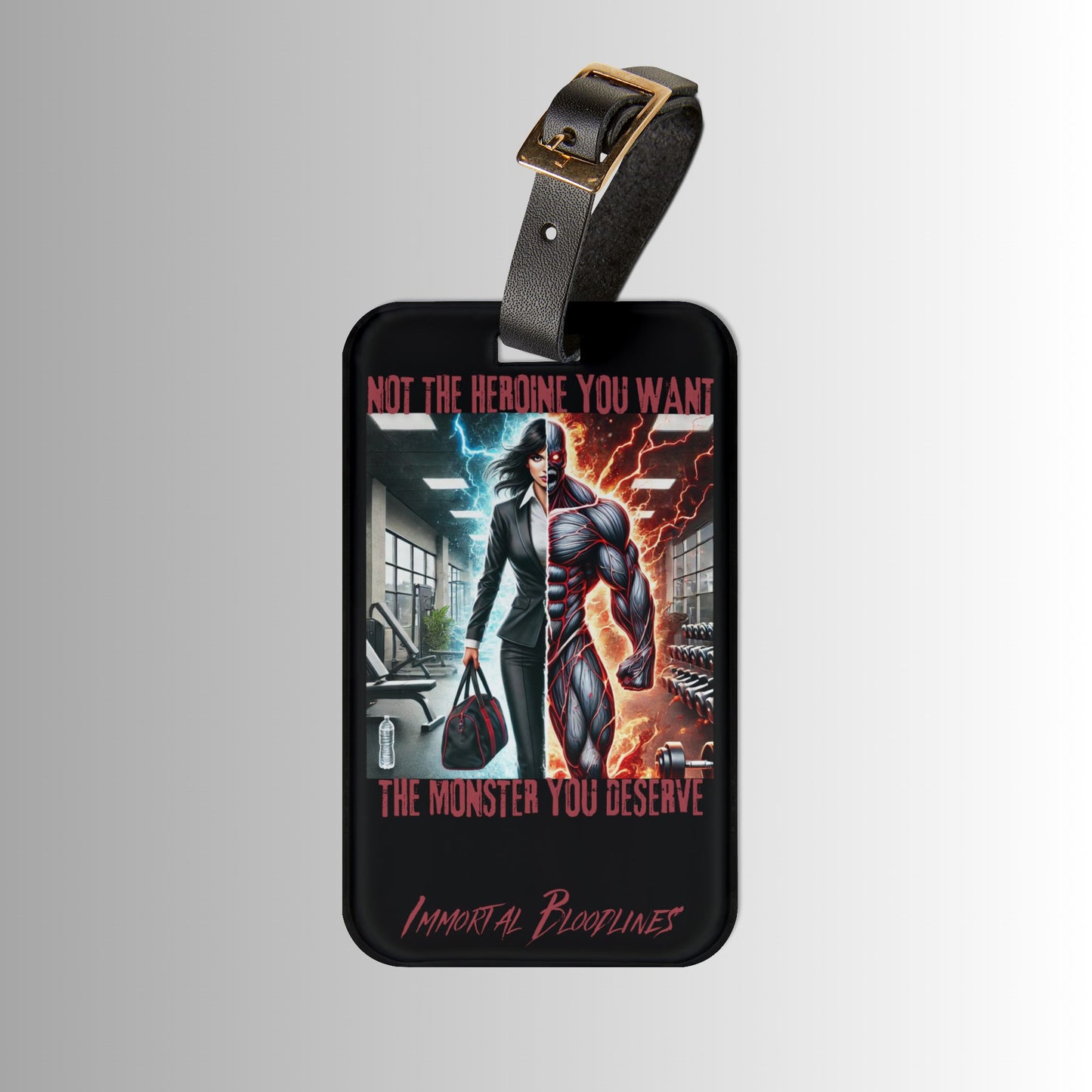 Luggage Tag — “Not the Hero You Want, The Monster You Deserve” Neon Monster Design