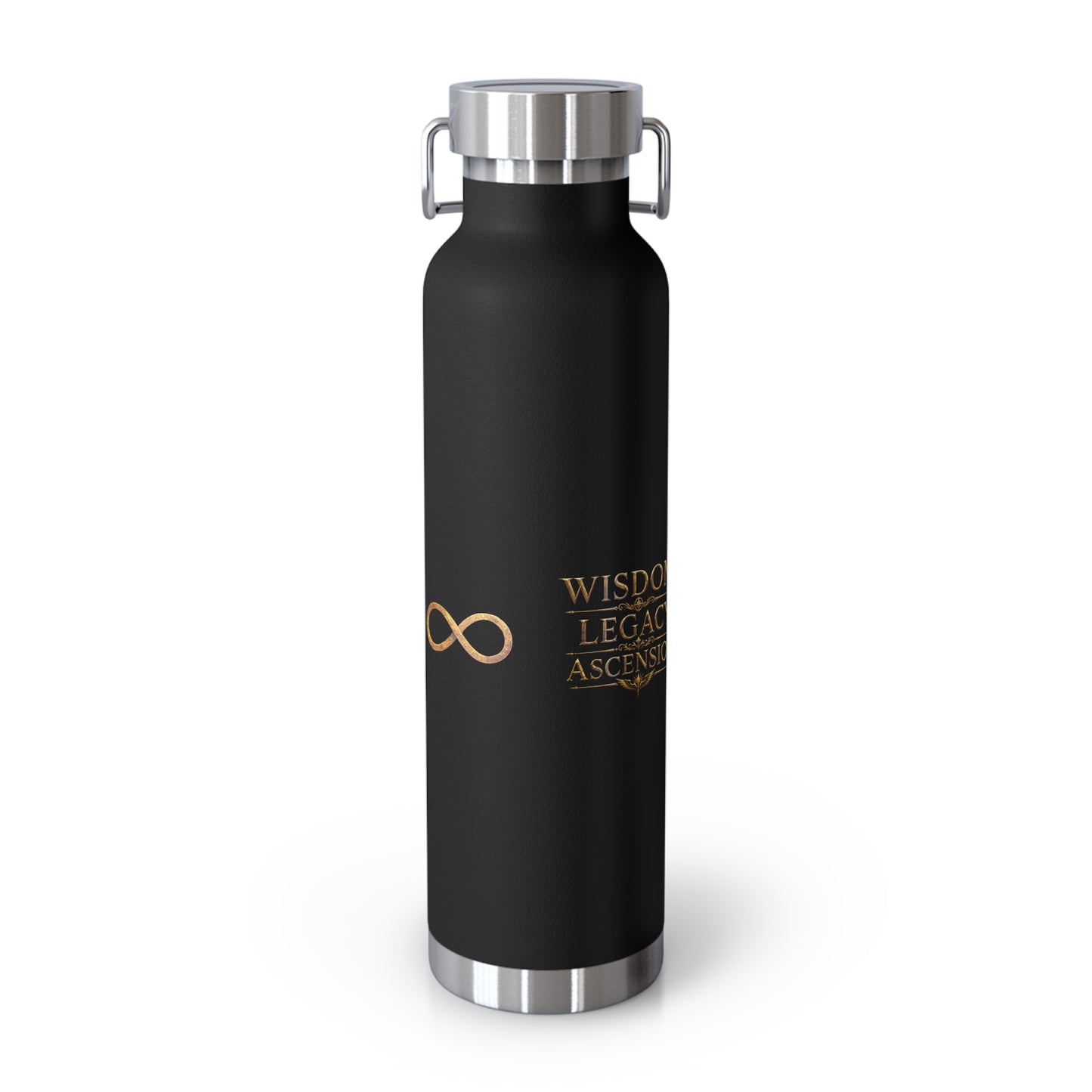 22oz Copper Vacuum Insulated Bottle — Black Matte with Ornate Gold Enoch Crest