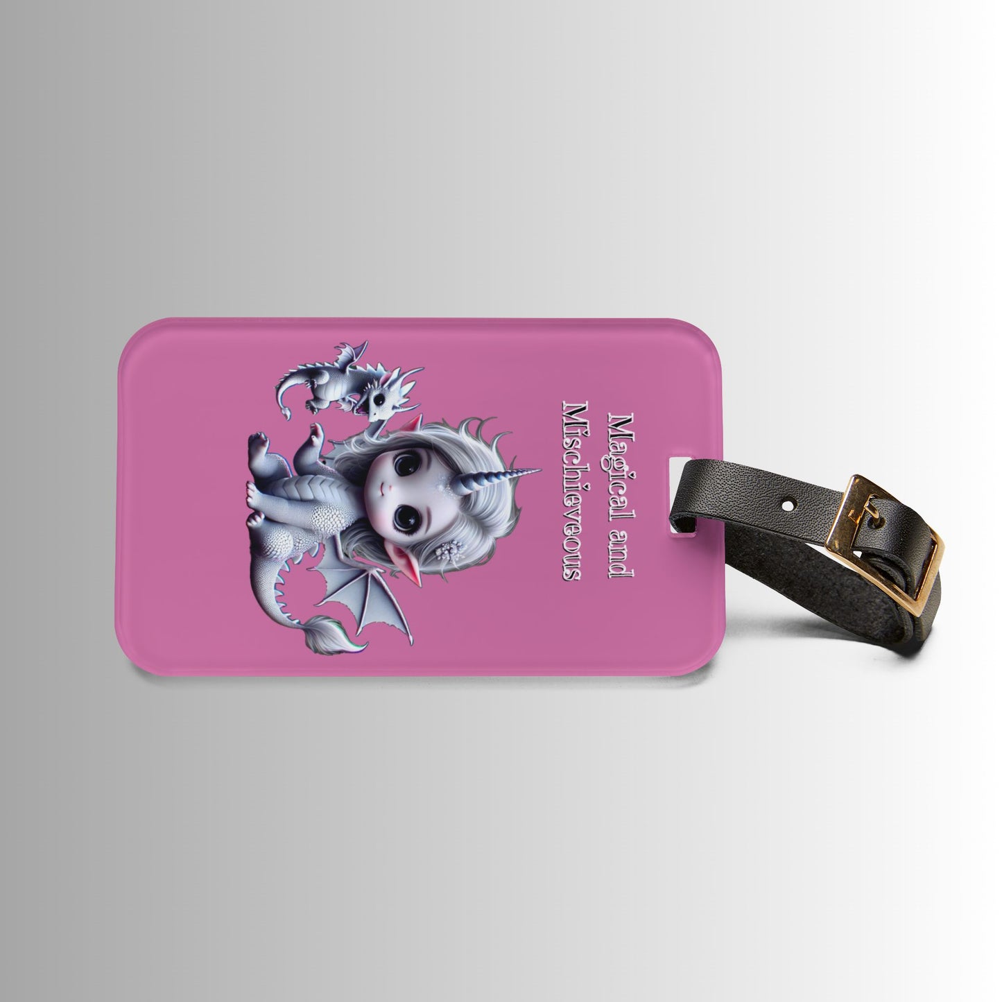 Magical and Mischievous Pink Dragon Luggage Tag