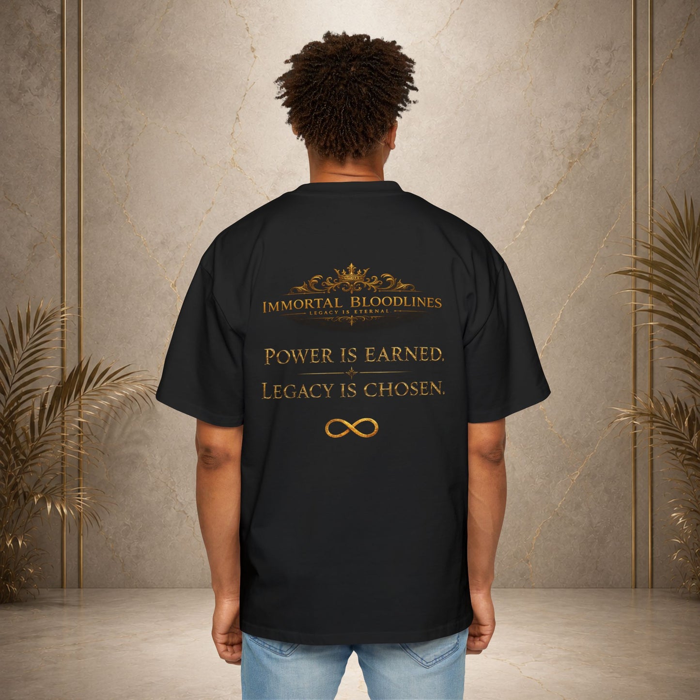 Oversized Tee — "Power is Earned, Legacy is Chosen" Gold IB Crest