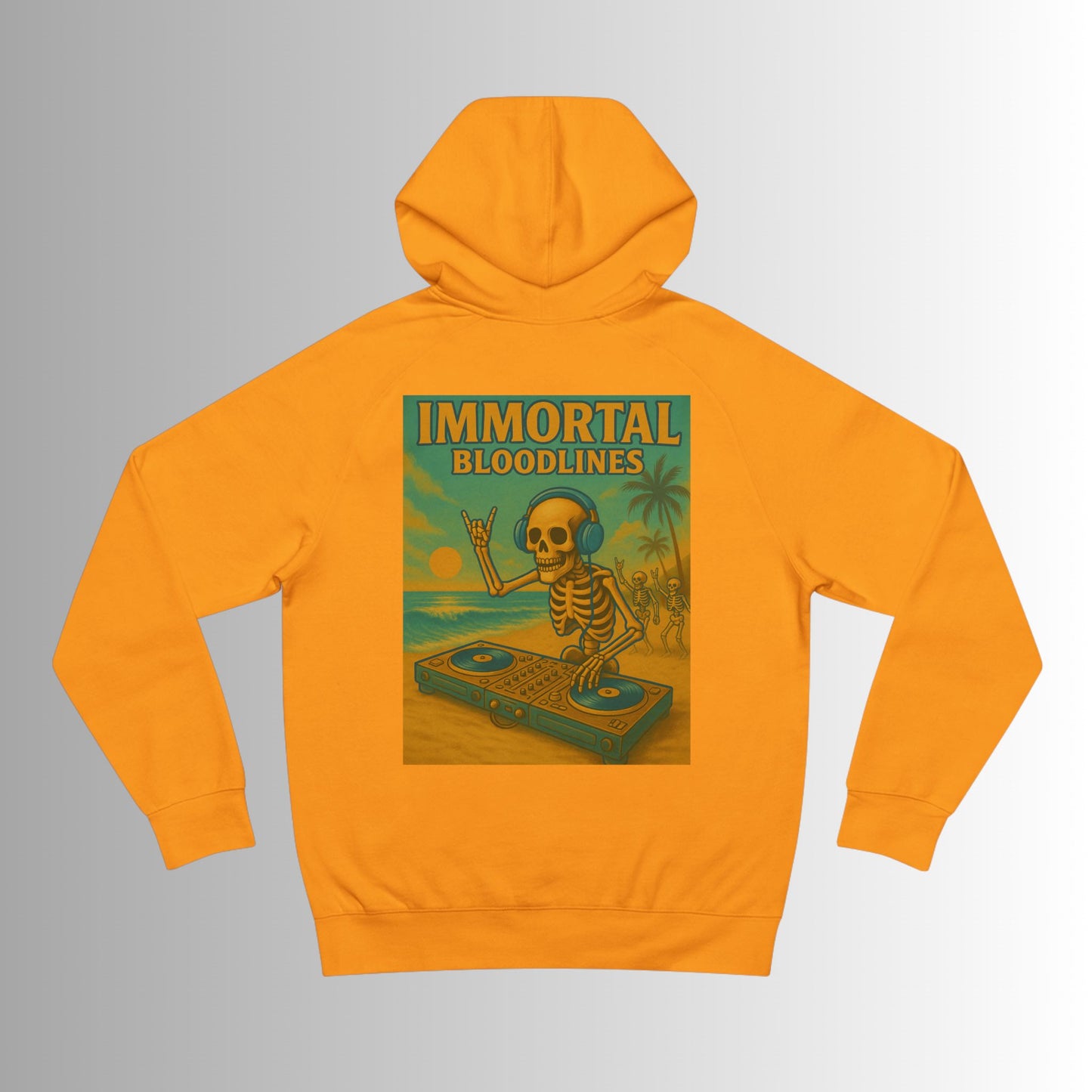 Summer Vibes Hoodie — Retro Wave Skeleton Surf Graphic Pullover