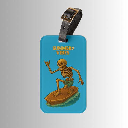 Summer Vibes Skeleton Surfing Luggage Tag