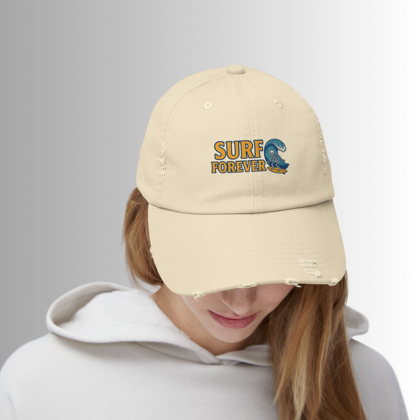 Surf Forever Unisex Distressed Cap, Beach Hat, Ocean Lover Gift, Summer Accessory, Casual Headwear