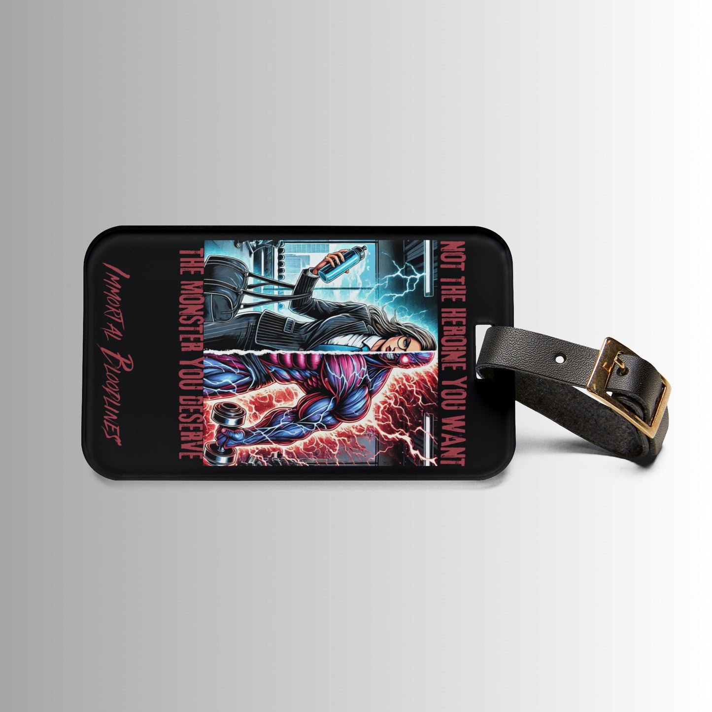 Luggage Tag — “Not the Hero You Want, The Monster You Deserve” Neon Monster Design