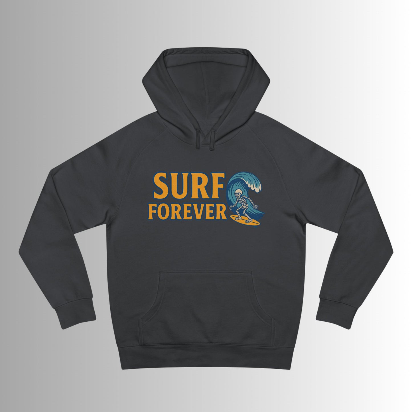 Surf Forever Hoodie — Retro Wave Skeleton Surf Graphic Pullover