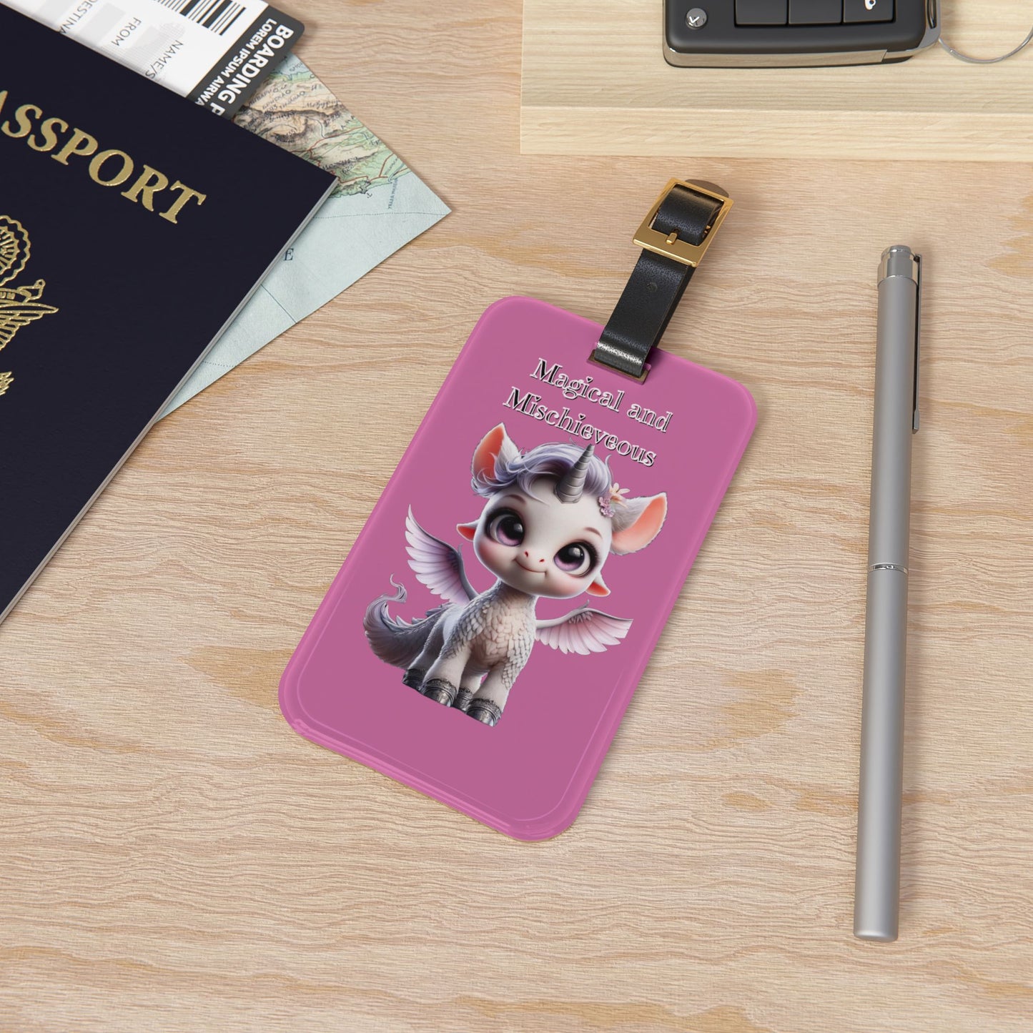 Cute Pegasus Luggage Tag — "Magical and Mischievous" Pink Travel ID