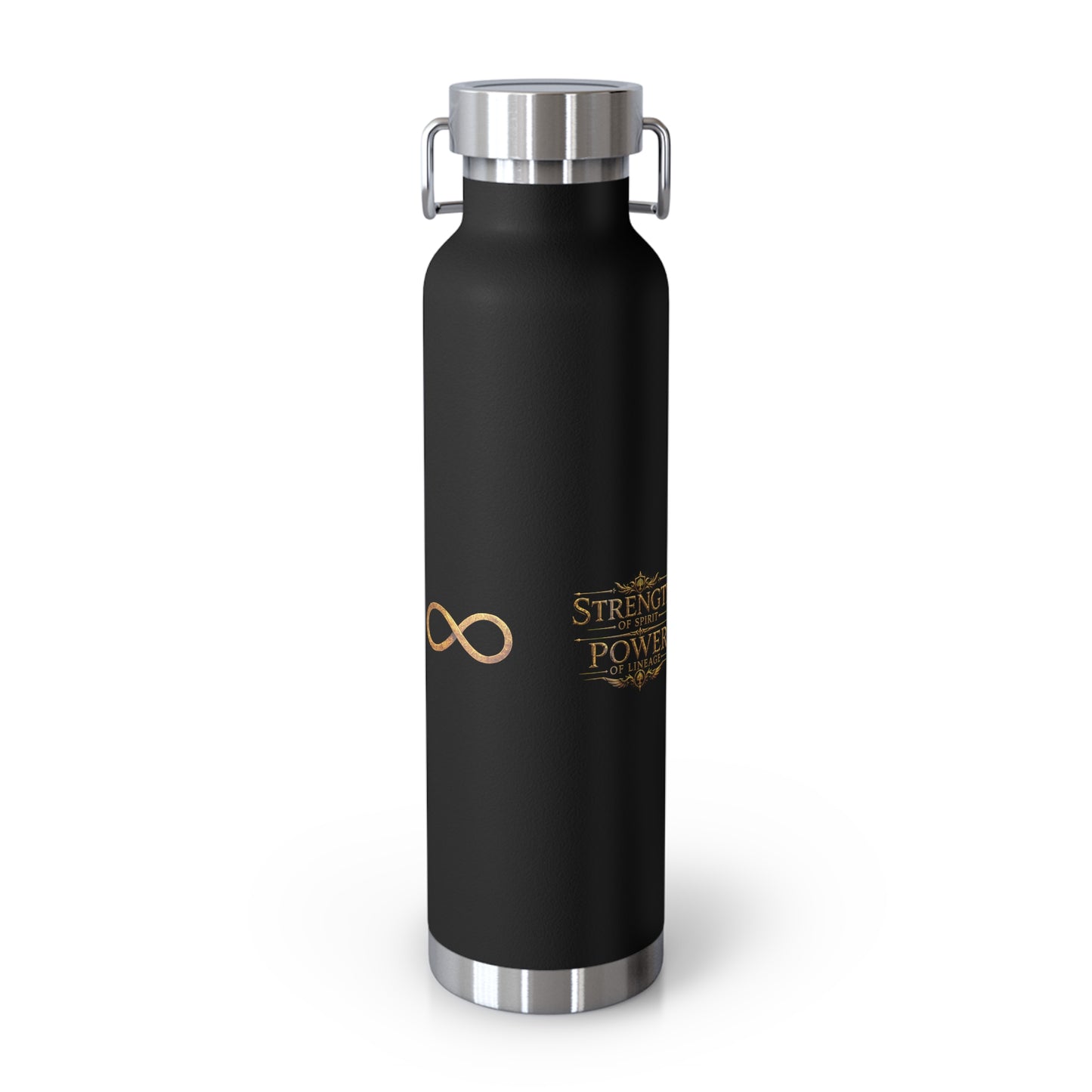 22oz Copper Vacuum Insulated Bottle — Black Matte with Ornate Gold Lamech Crest
