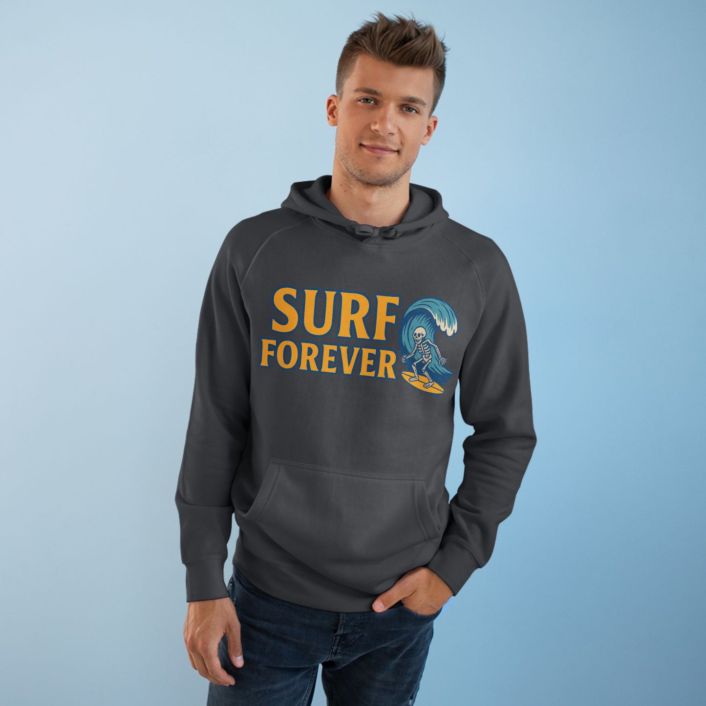 Surf Forever Hoodie — Retro Wave Skeleton Surf Graphic Pullover