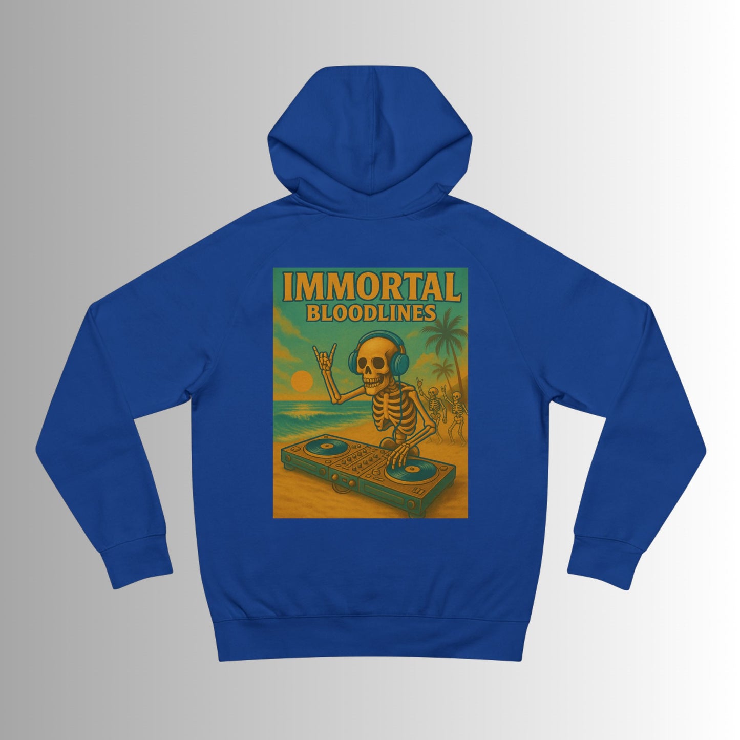 Summer Vibes Hoodie — Retro Wave Skeleton Surf Graphic Pullover