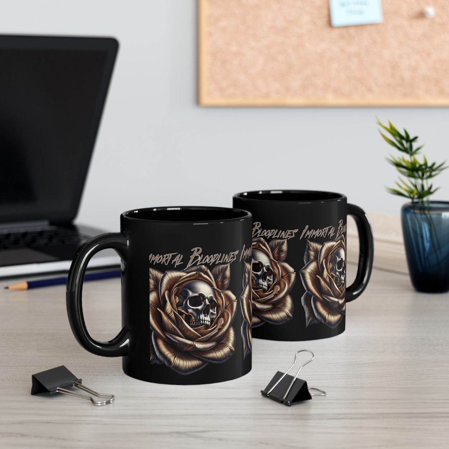 Immortal Bloodlines- Skull Rose Logo -  Black Mug — (11oz & 15oz)
