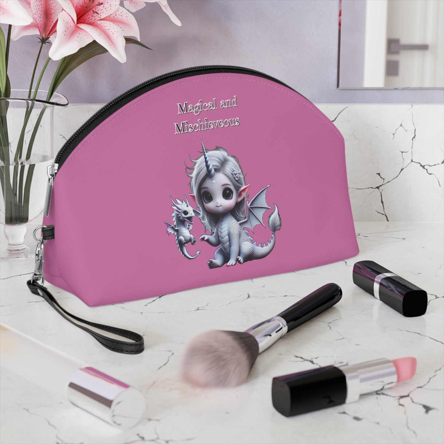 Cute Pink Dragon Makeup Bag — "Magical and Mischievous" Cosmetic Pouch