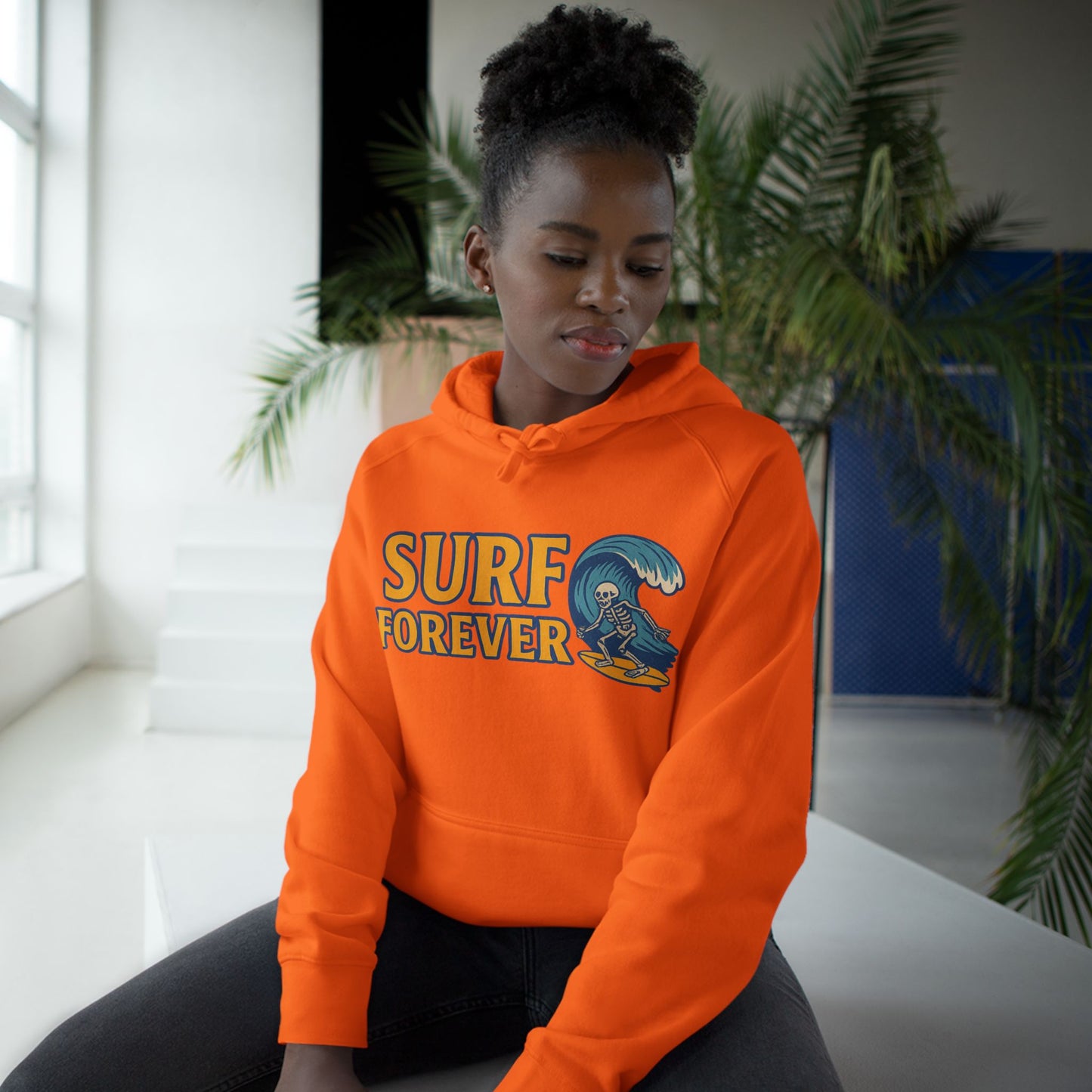 Surf Forever Hoodie — Retro Wave Skeleton Surf Graphic Pullover