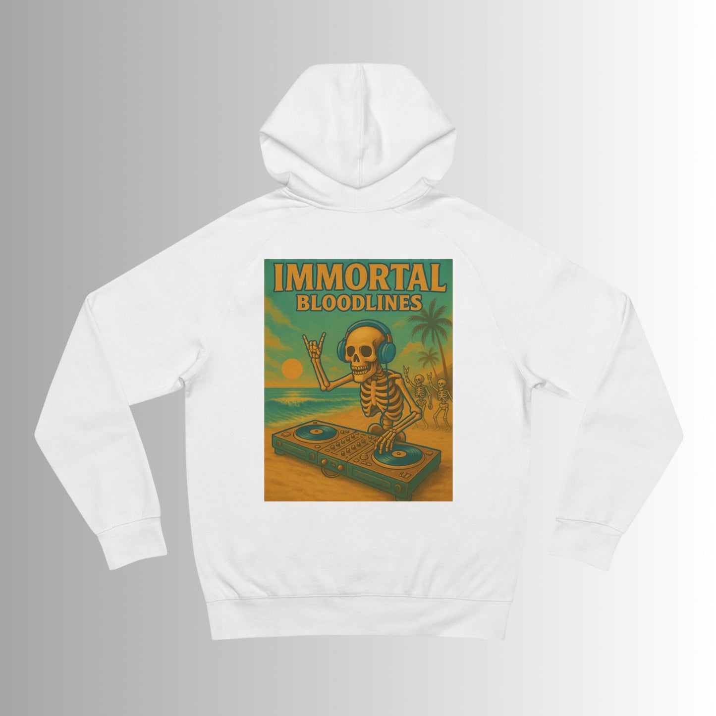 Summer Vibes Hoodie — Retro Wave Skeleton Surf Graphic Pullover