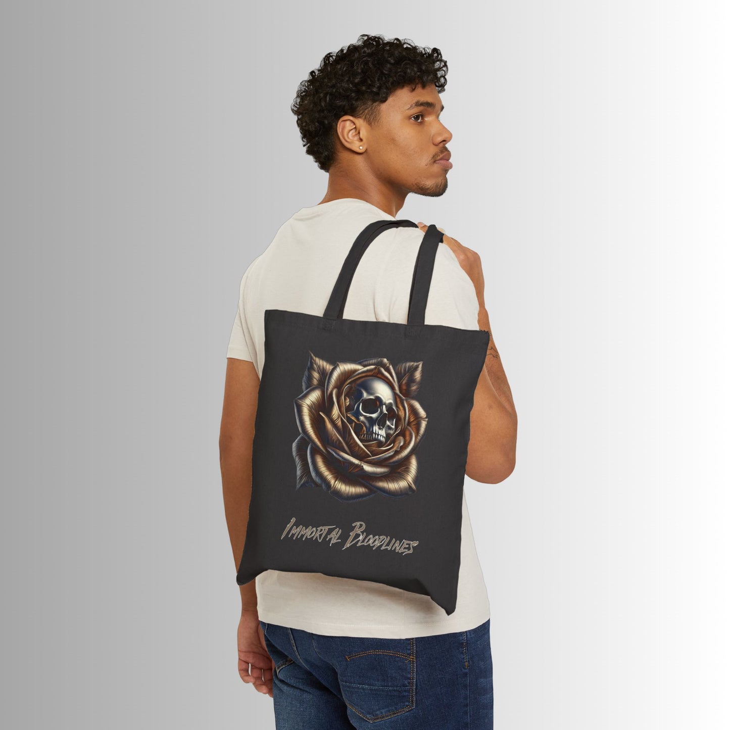 Immortal Bloodlines Gothic Tote Bag - Stylish Canvas Shopper for Art Lovers Rose Skull Gold