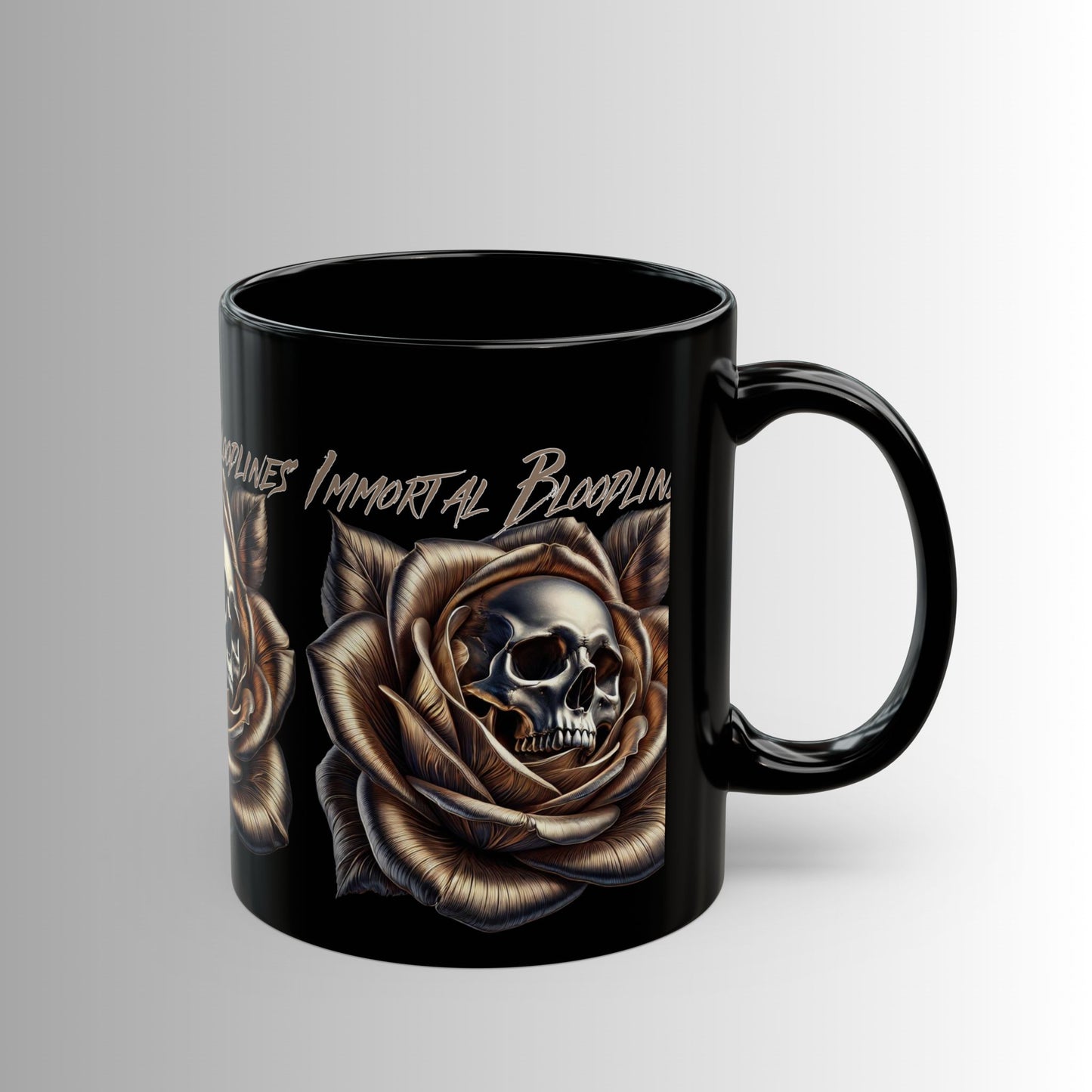 Immortal Bloodlines- Skull Rose Logo -  Black Mug — (11oz & 15oz)