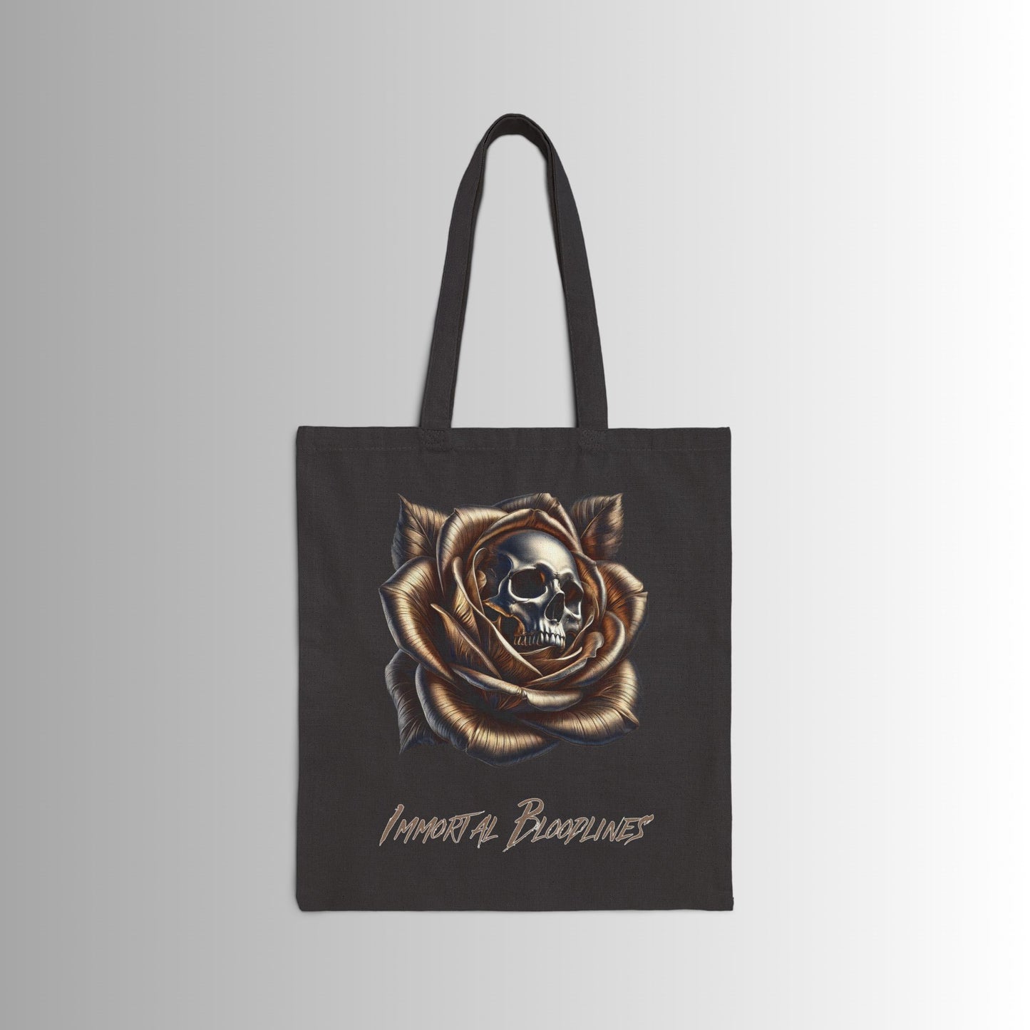 Immortal Bloodlines Gothic Tote Bag - Stylish Canvas Shopper for Art Lovers Rose Skull Gold