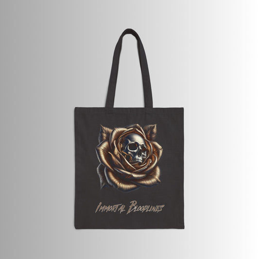 Immortal Bloodlines Gothic Tote Bag - Stylish Canvas Shopper for Art Lovers Rose Skull Gold