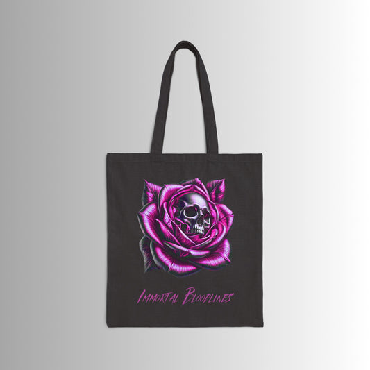 Immortal Bloodlines Gothic Tote Bag - Stylish Canvas Shopper for Art Lovers Pink Skull Rose (GCC)