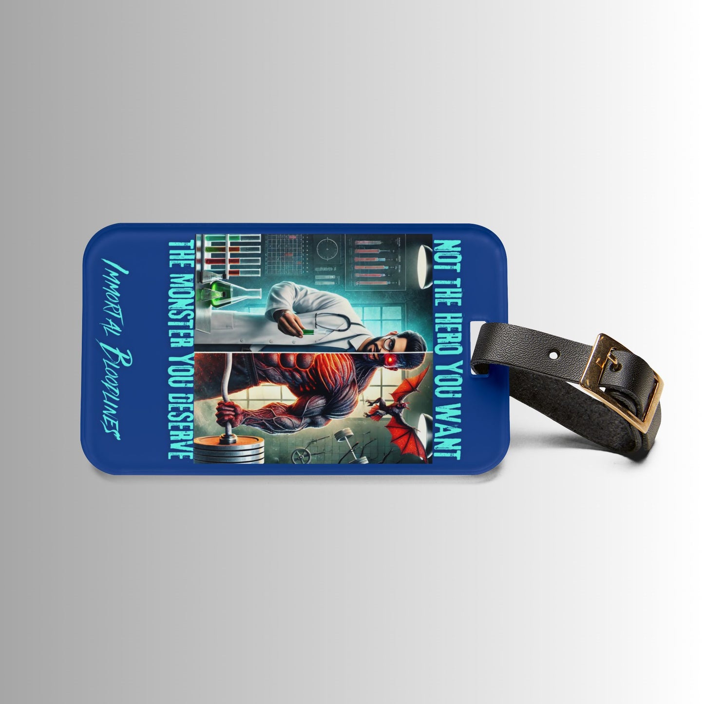 Luggage Tag — “Not the Hero You Want, The Monster You Deserve” Neon Monster Design