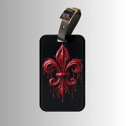 Dripping Red Fleur-de-Lis Luggage Tag — Gothic Travel ID Immortal Bloodlines
