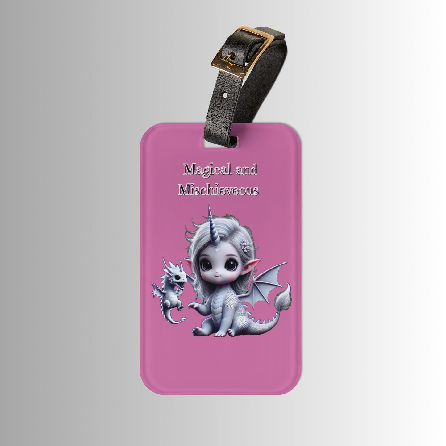 Magical and Mischievous Pink Dragon Luggage Tag