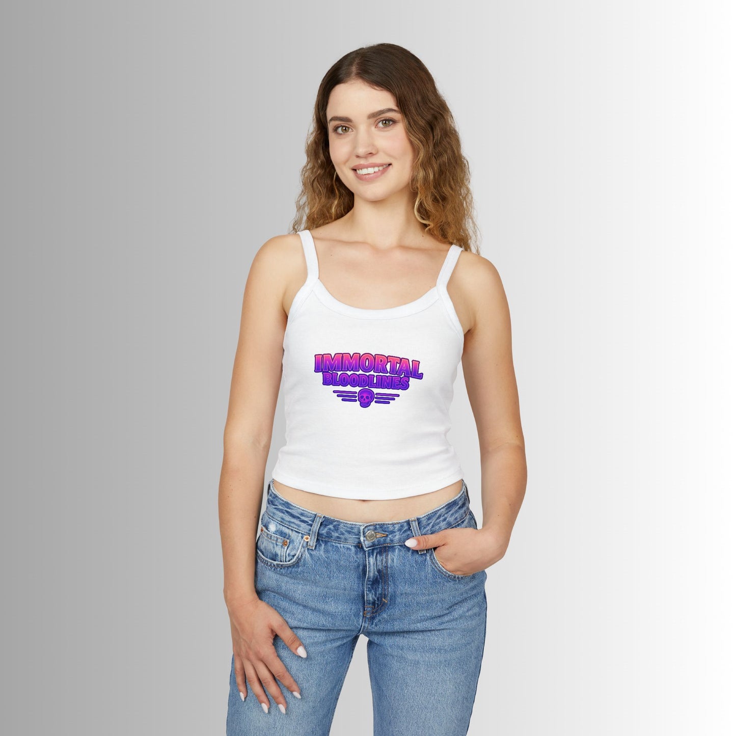 Immortal Bloodlines Crop Tank Top — Retro Neon Gothic Graphic