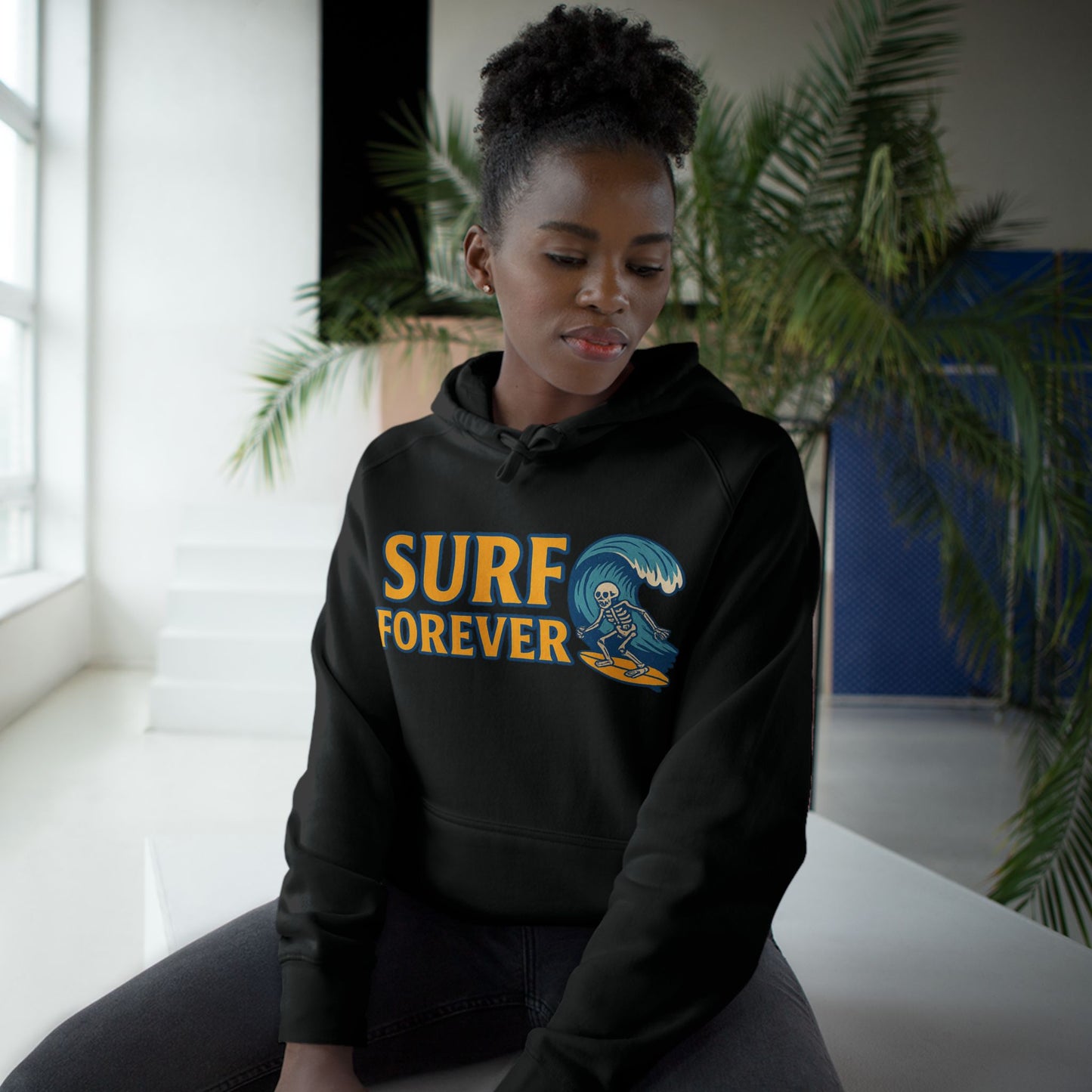 Surf Forever Hoodie — Retro Wave Skeleton Surf Graphic Pullover